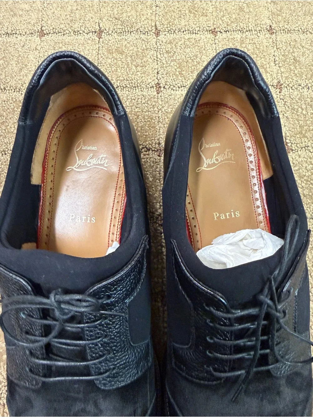 Christian Louboutin Men’s Black Suede & Leather Lace-Up Oxfords